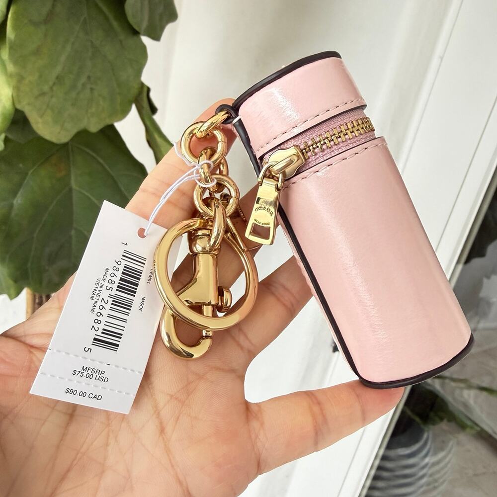 Coach Pink Lipstick Case Bag Charm CEM91 Gold/Soft Pink